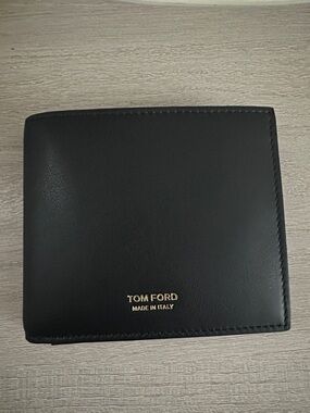 Tom Ford Black Leather Card Holder Wallet with Gold Logo